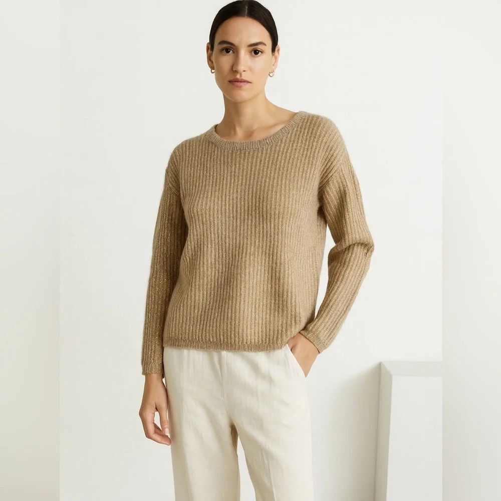 Banana Republic alpaca wool sweater ribbed knit neutral brown cozy minimalist M